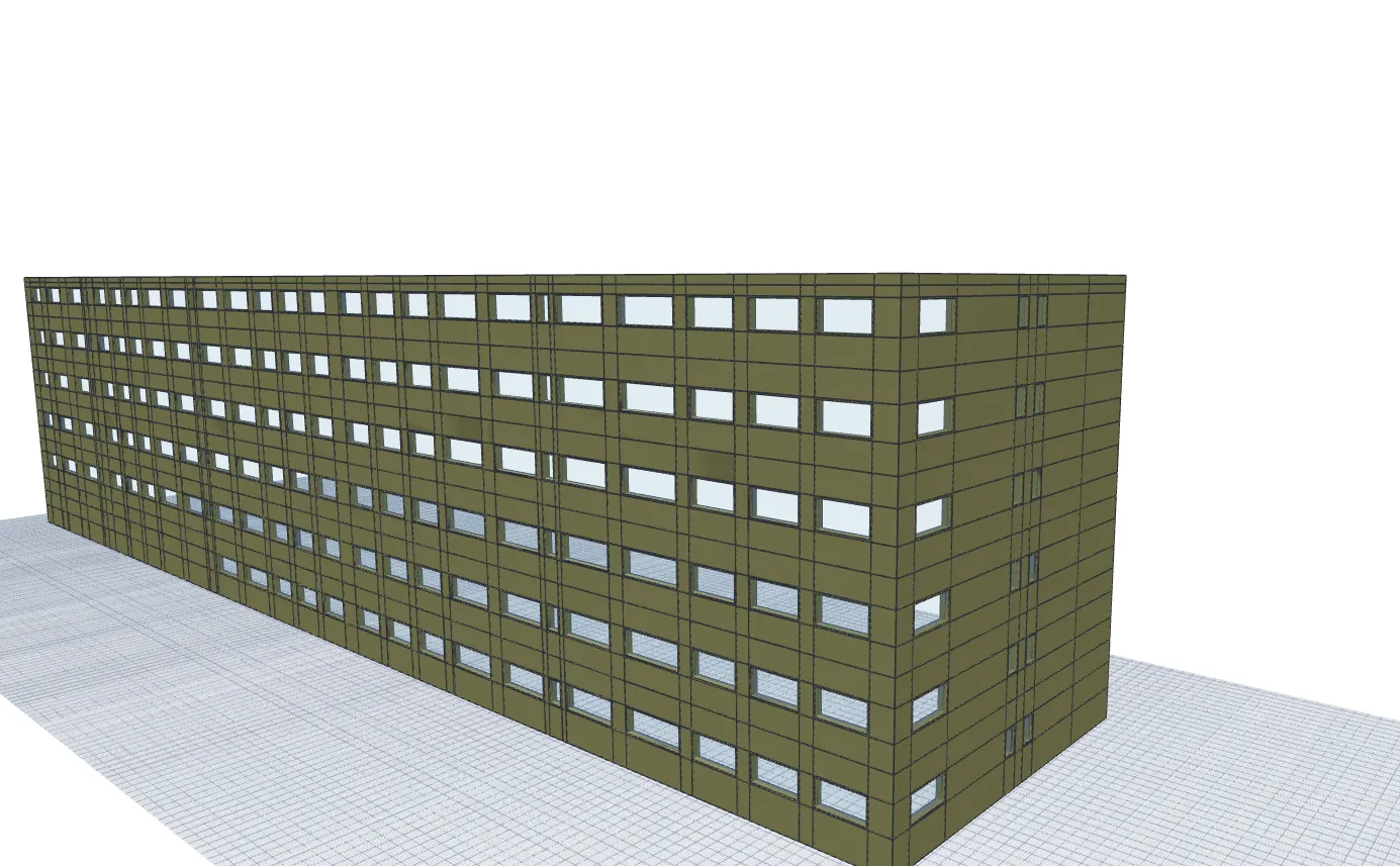 Edificio 3D con la facciata modulata: campate e piani navigabili